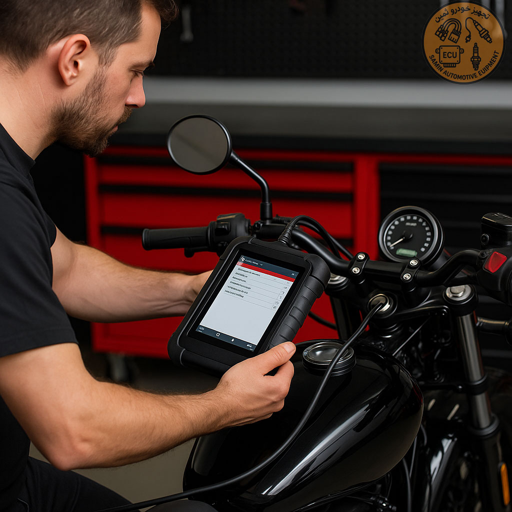 تنظیم انژکتور موتور سیکلت با دستگاه دیاگ حرفه‌ای تجهیز خودرو ثمین